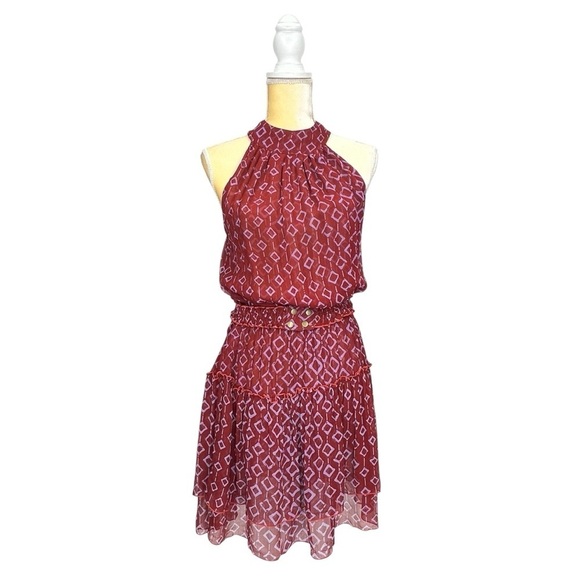 Poupette St. Barth Silk Halter Mini Dress Size Small Ruffled Brick Red New NWT - Picture 2 of 8